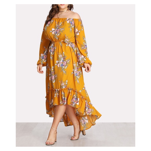 Yellow Floral Long Sleeve Ruffle Maxi Dress - Picture 3 of 6